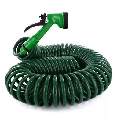 Retractable Coil Hose Pipe Reel Water Spray Gun Nozzle Garden Patio - 10m 33 Ft • £12.99