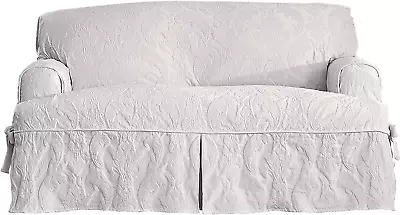 Matelasse Damask Furniture Cover Loveseat T-Cushion White • $140.75