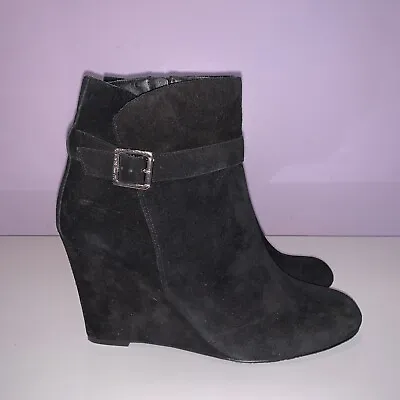 $36.99 • Buy Vince Camuto Womens Black Suede Wedge High Heel Zip Up Ankle Boots Size 10B