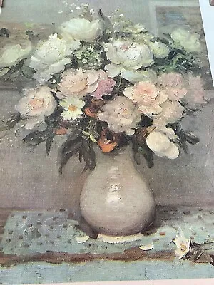 MARCEL DYF Lithograph Canvas Art Print Peonies And Roses MCM 1960's 14x18 • $21.25