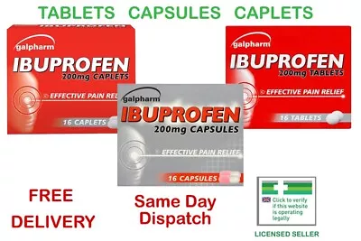 Galpharm Ibuprofe 200mg Tablets Caplets  Capsules Pain Migraine Fast Dispatch • £2.25