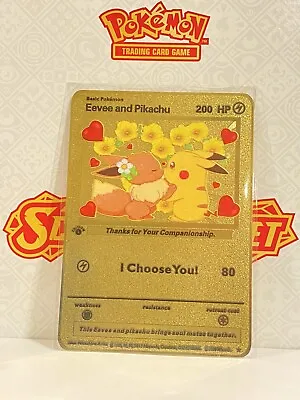 Pikachu And Eevee I Choose You!Gold Metal Pokémon Card- Collectible/Gift/Display • $10.99