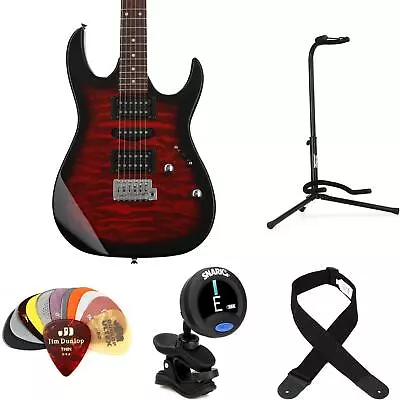 Ibanez Gio GRX70QA Electric Guitar Essentials Bundle - Transparent Red Burst • $229.99