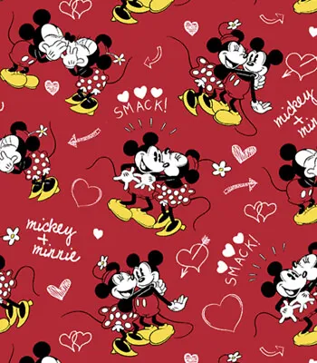 Disney Minnie Mickey Mouse Valentine's Day Smack Cotton Fabric Free Ship • $8.49