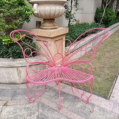 Pink Metal Garden Bench Butterfly Chair Garden Decor Seat For Two Peoples • $132.15