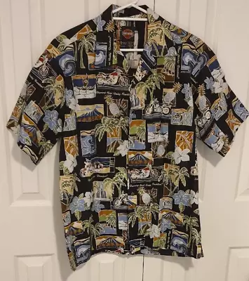 HARLEY-DAVIDSON Hawaiian Shirt By Tori Richards Aloha Pacific Holidays Print NEW • $39.88