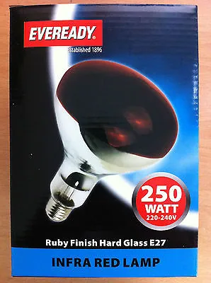 £13.56 • Buy 250w Heat Lamp / Bulb Infrared ES 250 Watt Screw In Red Ruby Colour New