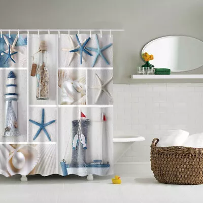 Nautical Sea Starfish Shell Polyester Bath Tub Shower Curtain W Hooks Rings 71  • £17.99