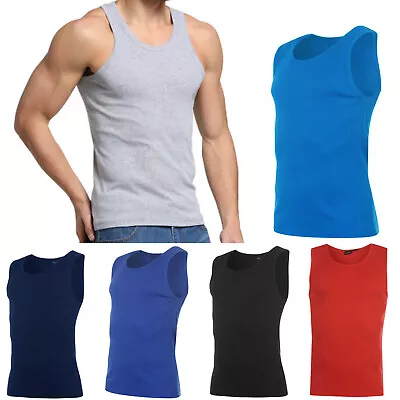 3 Pack 6x Mens Vests 100% Cotton Tank Top Summer Training Gym Tops Plain S-2xl • £12.44