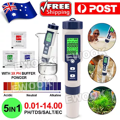 5 In1 PH Meter Digital TDS/EC/Salinity/Temperature Tester Pen Water Hydroponics • $29.85