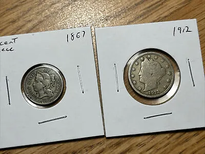 $23 • Buy Old Coin Lot: 1867 3 Cent Piece And 1912 Liberty Head Nickel