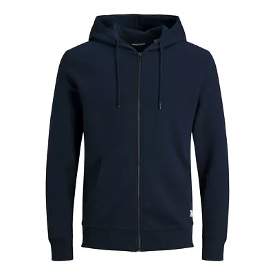 Jack & Jones Essentials Mens Hoodie Basic Sweat Zip Jumper Loopback Cotton Blend • £17.84