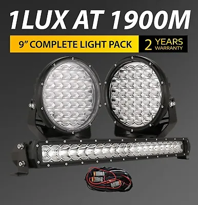 Pair 9inch LED Driving Spot Lights + 22inch Slim LED Light Bar Combo Black Truck • $159.97