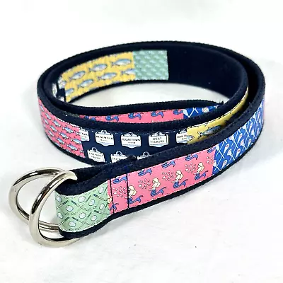 Vineyard Vines Mens Belt D-Ring Blue Nautical Patchwork Fabric Adjustable Sz M • $15