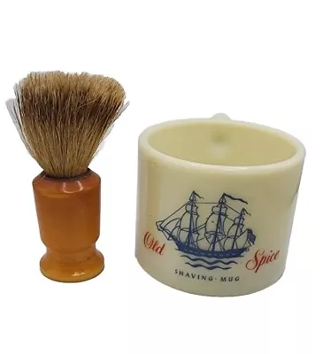 Vintage Shaving Baton Badger Brush Early American Old Spice Nautical Mug Cup  • $24.99