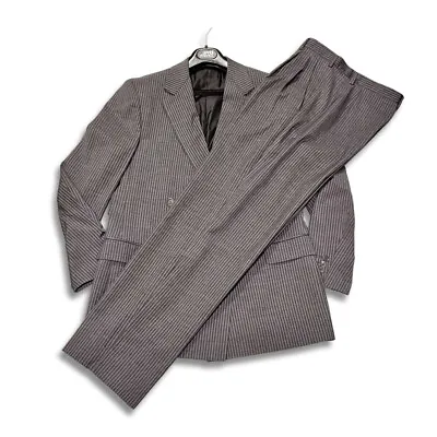 GIANNI VERSACE COUTURE Stripd Men's Double Breasted Suit Size 48 Gray • $350