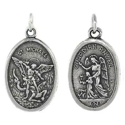 Sterling Silver St Michael The Archangel & Guardian Angel Medal Pendant / Charm  • $25.99