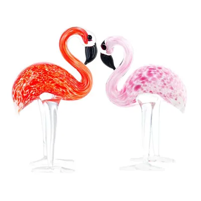  2 Pcs Crystal Glass Blown Figurines Flamingo Paperweight Bird Manual Lovers • £17.59