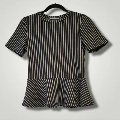 ZARA Top Womens Medium Short Sleeves Striped Peplum Classicore Normcore • $15.88