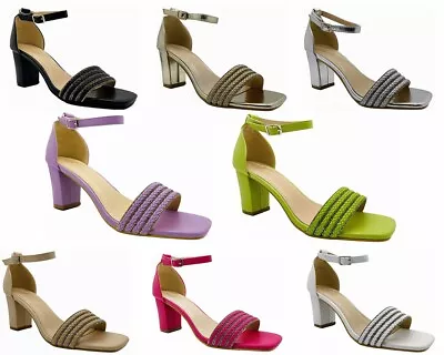 £24.95 • Buy Women's Diamante Ankle Strap Ladies Prom Party Block Heel Wedding Shoes