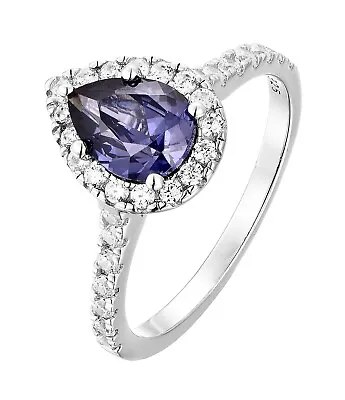 925 Sterling Silver Tanzanite CZ Pear Cluster Ring Size J K L M N O P Q R S • £18.95