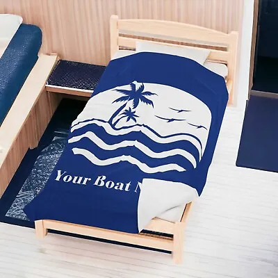 Personalized Nautical Blanket With Boat Name Sherpa Blanket Sea Fishing Theme • $27.29