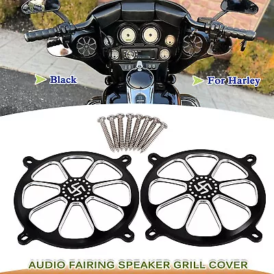 Black Audio Fairing Burst Front Speaker Trim Grill Cover For Harley Street Glide • $20.88