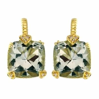 Estate Judith Ripka Diamond & Quartz Yellow Gold Earrings 18K Drop • $1800