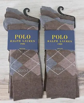 New POLO RALPH LAUREN Classic Argyle Dress Socks 10-13 Grey/Brown X6 PAIR! • $34.44