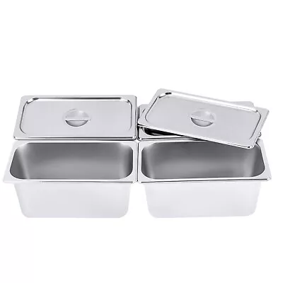 Commercial Food Pan 4 Pcs 6“ Deep Stainless Steel Steam Table Pans With Lids • $48.45