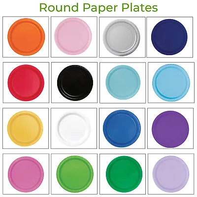 Round Paper Party Plates 7  & 9  Plain Solid Colours Tableware Events Catering • £4.29