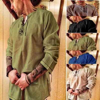 Mens Medieval Renaissance Tunic Top Shirt Viking Norseman Pirate Cosplay Costume • £9.85