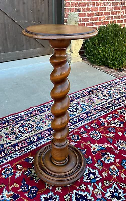 Antique French Pedestal Plant Stand Table Barley Twist Honey Oak 35  T 19th C • $595