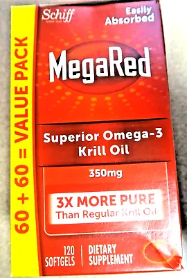 Schiff MegaRed Superior Omega-3 Krill Oil 120 Softgels Expires: 01/2025^ NEW BOX • $21.99