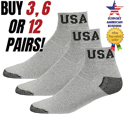 Mens Gray Ankle Sport Socks  Quarter USA Cotton Work  Size 9-11 10-13 Pack Lot • $6.75