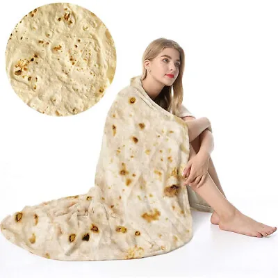 Mexican Christmas Blanket Throws Tortilla 70  Round Flannel Fleece Wrap Bedding • $25.99
