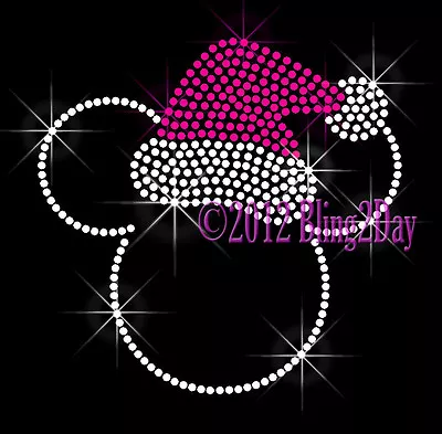 Christmas Minnie Santa Claus Hat Rhinestone Iron On Transfer Fix Bling Mouse  • $6.95