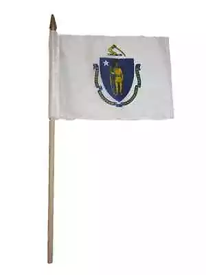 6x9 6 X9  State Of Massachusetts Stick Flag Wood Staff • $5.99