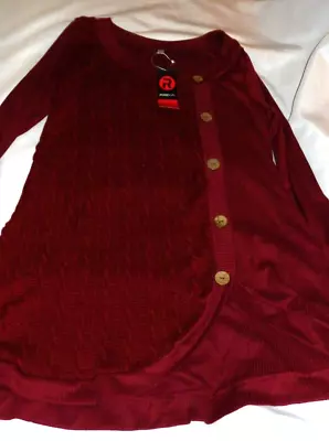 ROSEGAL Maroon Tunic Sweater Cardigan MOCK Buttons Size 14 Ch-40  Hi/lo L-30-32  • $8
