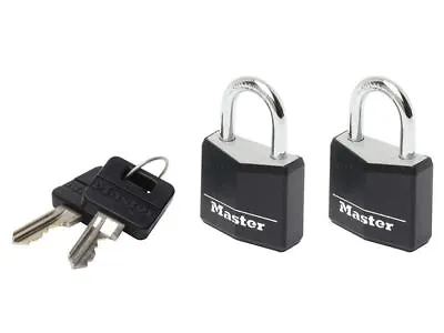 Master Lock - Aluminium Black Vinyl Cover 20mm Padlock 3-Pin - Keyed Alike X 2 • £10.77