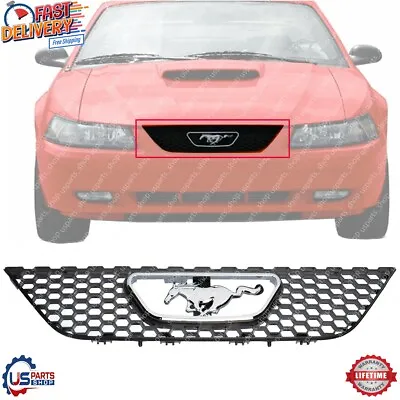 New Front Grille Grill And OEM Emblem Chrome Set Of 2 For 1999-2004 Ford Mustang • $125.22