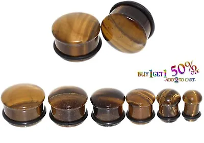 Pair 8g-25mm TIGER EYE STONE PLUGS Single Flare Gauges Organic Ear 2222 • $9.95