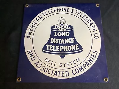 Vintage AT&T Bell System Long Distance Telephone Telegraph Porcelain Metal Sign • $24.99