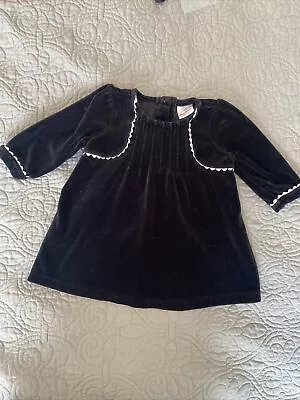 Hanna Anderson Black Velvet Dress Baby Girl 70 Long-sleeve White Trim 6M Winter • $26