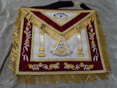 Past Master Gold Bullion Red Apron Masonic Pillars Leather Style Pocket NEW! • $141