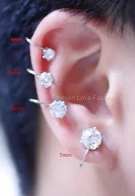  U  Clip On ROUND STUD EARRINGS CLEAR CZ Silvertone Or Goldtone Women Men • $4.99