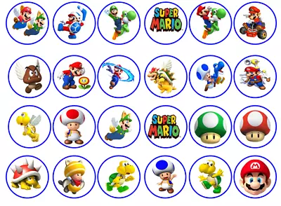 24x Edible Super Mario Uncut Icing Sheet Or Pre-cut Wafercard Cupcake Toppers • £3.99