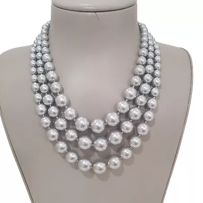 Charter Club Macy's Grey Faux Pearl Triple Layered Collar Necklace NWOT • $15.19