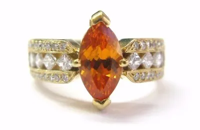 18Kt Marquise Gem Mandarin Garnet Diamond Yellow Gold Anniversary Ring 2.72Ct • $2600