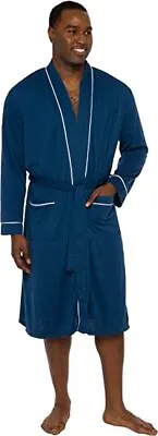 Ross Michaels Men's Robe Lightweight  Bathrobe With Contrast Piping NavyL/XL • $35.79